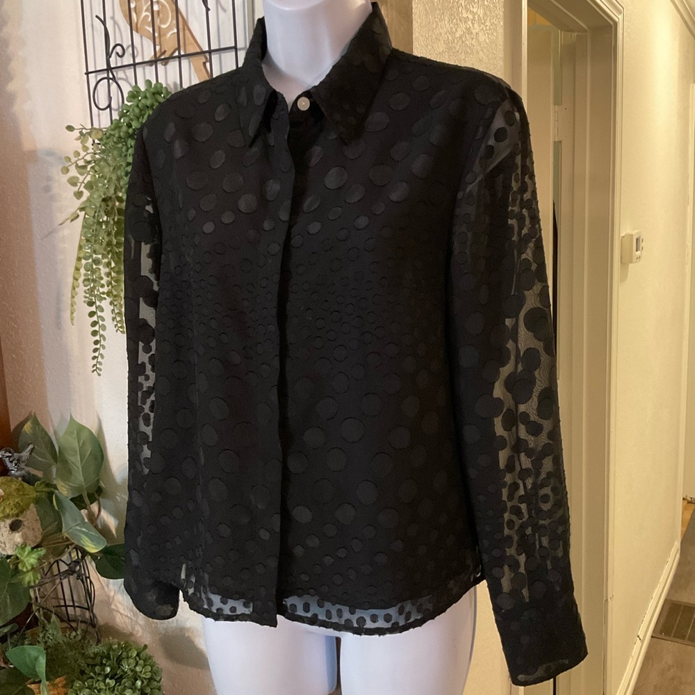 LG Black Polka Dot Sheer Blouse